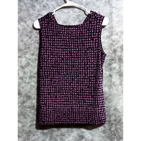 Studio Works knit top Wmn's Sz PM - pink/violet black waterfall neck sleeveless - Picture 2 of 2